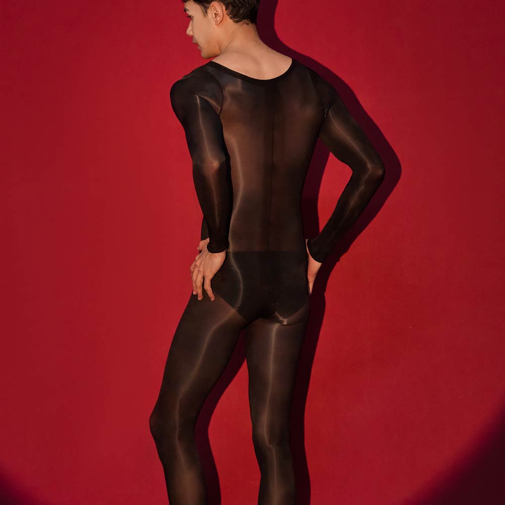 Velociti Men's Sheer Ultra-Shiny Footed Bodysuit