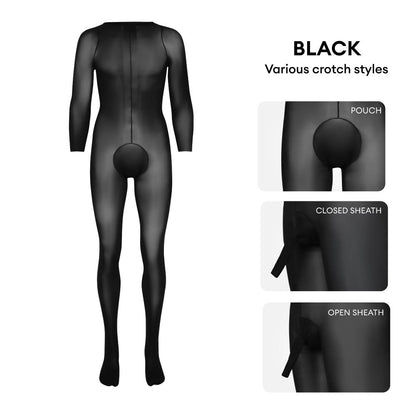 Velociti Men's Sheer Ultra-Shiny Footed Bodysuit