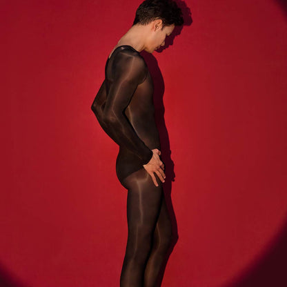 Velociti Men's Sheer Ultra-Shiny Footed Bodysuit