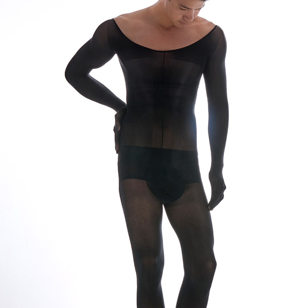 Vigilanti Hooded Ultra-Shiny Men's Sheer Bodysuit