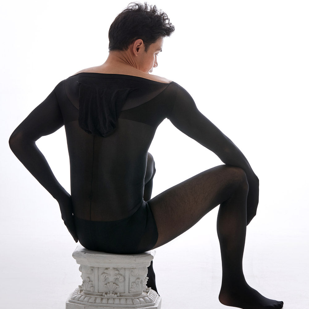 Vigilanti Hooded Ultra-Shiny Men's Sheer Bodysuit