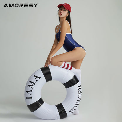 AMORESYマイアシリーズの高輝度カラーサスペンダーワンピーススポーツ水着