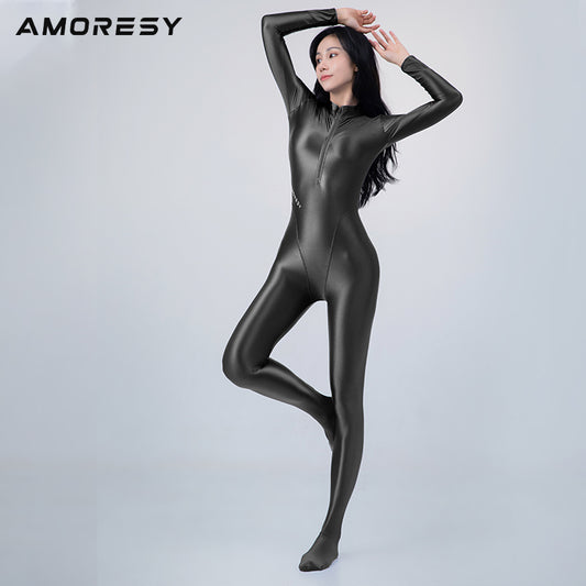 AMORESY more colour plus size 2XL satin smooth opaque pantyhose bright  tights sexy silk stockings Japanese