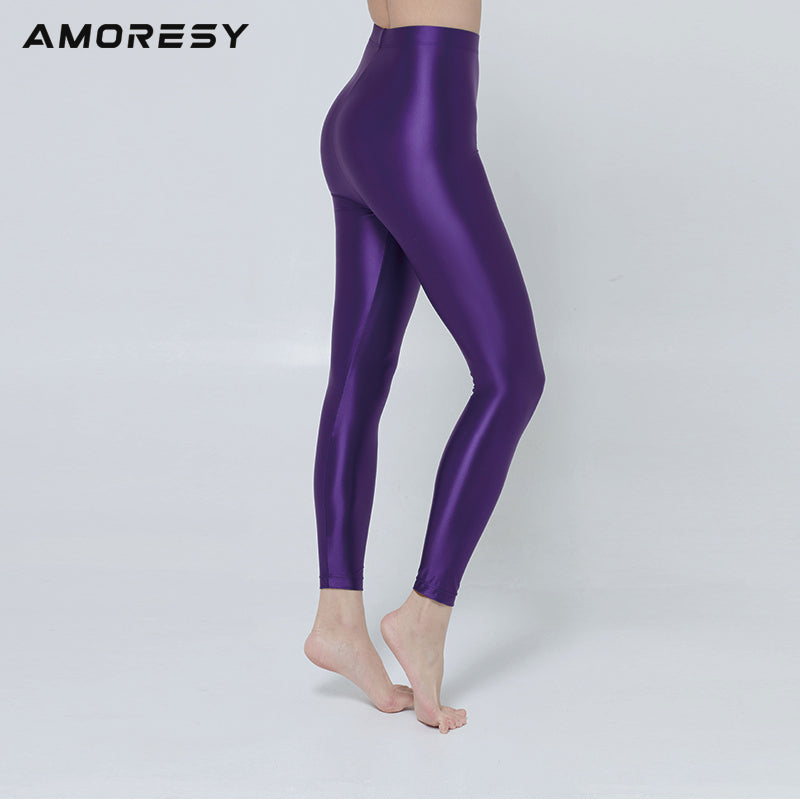 Amoresy 光沢のあるスパンデックス ワークアウト レギンス ヨガ パンツ スポーツ女性フィットネス – AMORESY